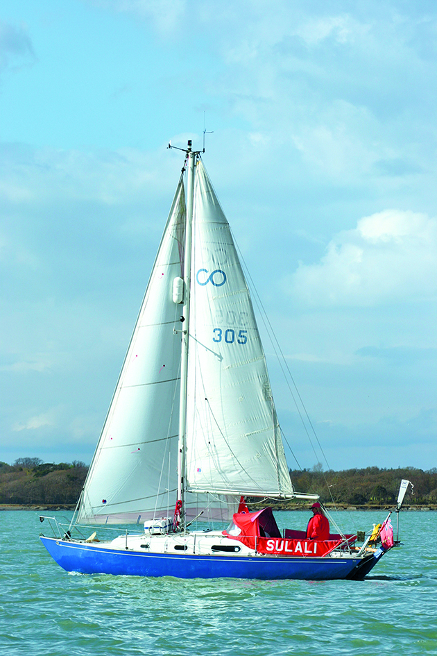 A boat hoved-to